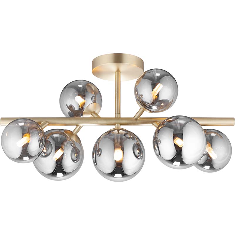 Nordic Authenic Ceiling Luxury koristeellinen kattovalaisin 7lys Matt Brass & Full Smoky Glass G9