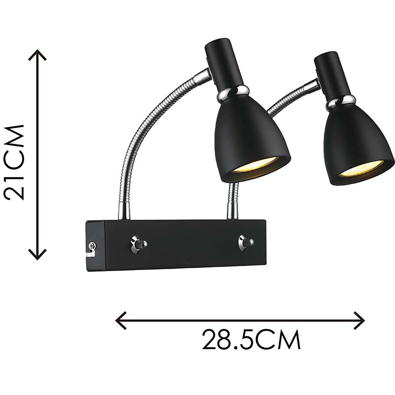 EMIL Nordic Modern Style Light Twin Seinä Spot Light Home Opiskeluvalaisin Joustava Varsi Matt Black GU10 Dim