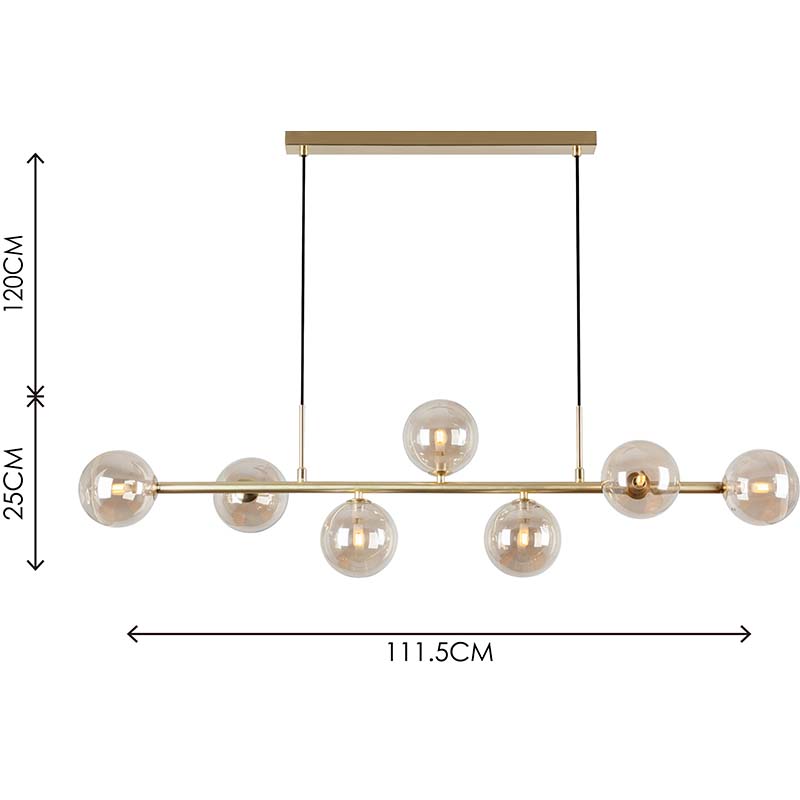 Nordic Authenic Design riippuvalaisin koristeellinen säädettävä riippuvalaisin 7lys Matt Brass & Amber Glass G9