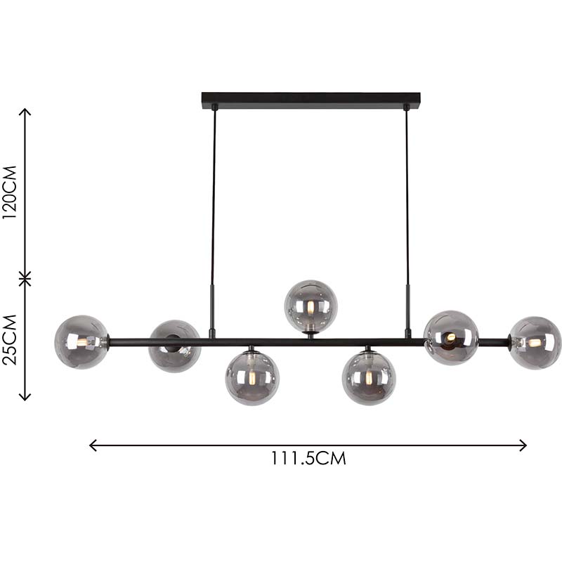 Nordic Authenic Design riippuvalaisin koristeellinen säädettävä riippuvalaisin 7lys Matt Black & Smoke Glass G9