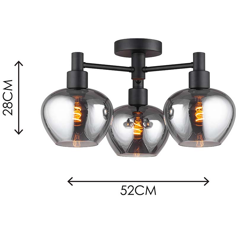 Modren Elegant Design Light Kelly Pyöreä Savulasi Kattovalo 3lys Halkaisija 19cm E27