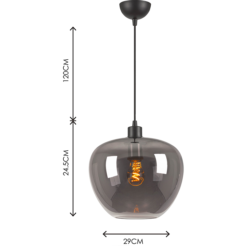 Modren Simple Light Kelly Kattokruunu Full Smoke Glass Säädettävä Riippuvalo Halk.29cm E27