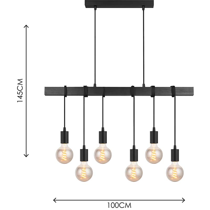 Mordern Elegant Industrial Timber Design kattokruunu koristeellinen säädettävä musta puinen riippuvalaisin 6lys E27