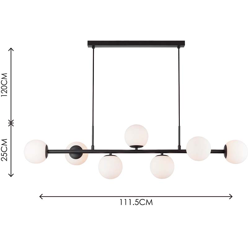 Nordic Authenic Design riippuvalaisin koristeellinen säädettävä riippuvalaisin 7lys Matt Black & Opal Glass G9